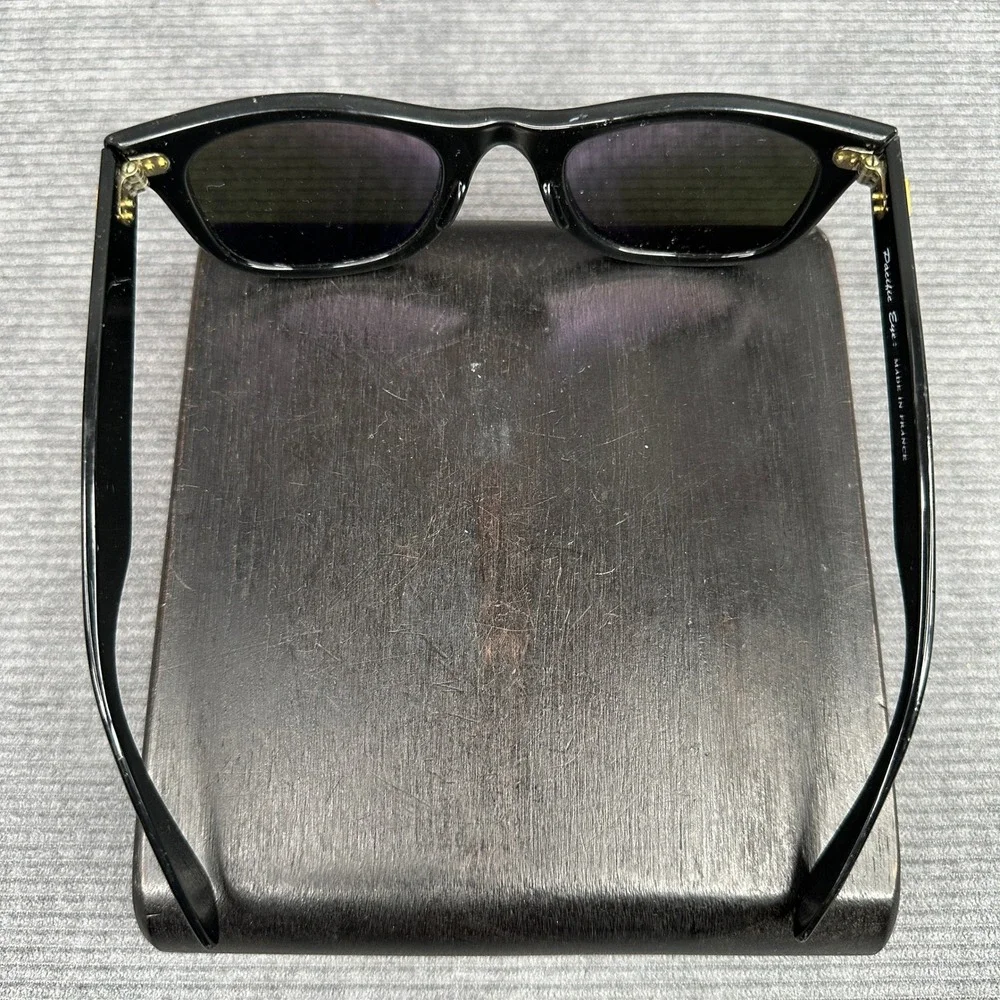 Pacific Eye Sunglasses Made in France Black Wayfarer Gold Detail Vintage Style